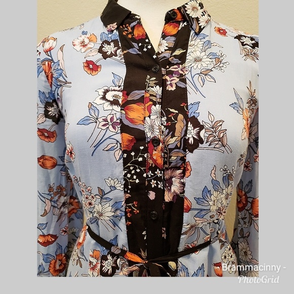 Anthropologie Maeve Leyster Floral Tie Shirt Dress - Picture 7 of 8